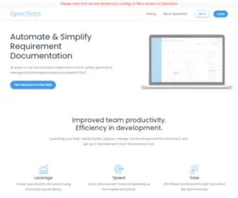 Specnota.com(Collaboration Tool for Teams) Screenshot