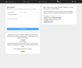 SQL2Object.com(A useful tool for quickly creating ojects from your SQL data or scripts) Screenshot