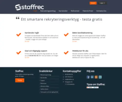Staffrec.se(StaffRec rekryteringsverktyg hjälper dig i kampen om de bästa talangerna. Testa gratis) Screenshot