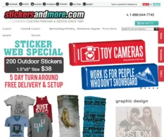 Stickersandmore.com(Custom imprinted t-shirts - custom printed stickers - tubies tubular headwear) Screenshot