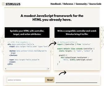 Stimulusjs.org(A modest JavaScript framework for the HTML you already have) Screenshot