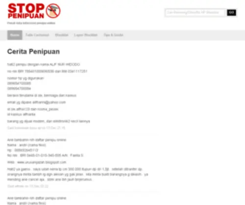 Stoppenipuan.net(Pusat Data Informasi Penipu Online) Screenshot