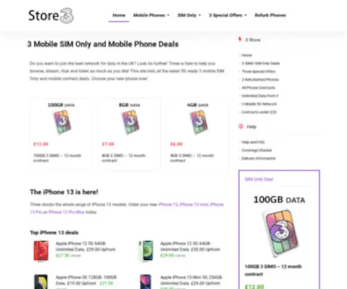Store-3.co.uk(3 Mobile SIM Only and Mobile Phone Deals) Screenshot
