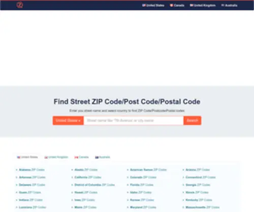 Streetzipcode.net(Get Street ZIP Code/Postcode/Postal Code of United States) Screenshot