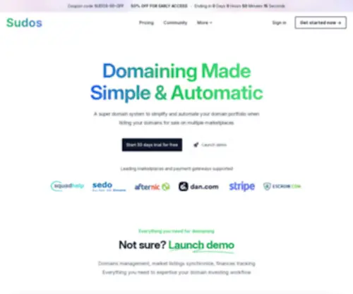Sudos.com(Domaining Made Simple And Automatic) Screenshot