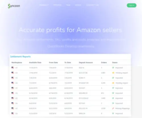 SYNczon.com(Automated Amazon Integration to QuickBooks Desktop) Screenshot