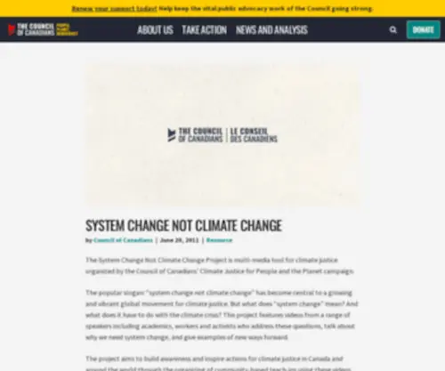 SYstemchange.ca(The Council of Canadians) Screenshot