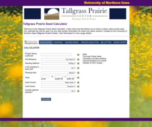 Tallgrassprairieseedcalculator.com(Iowa Prairie Seed Calculator) Screenshot