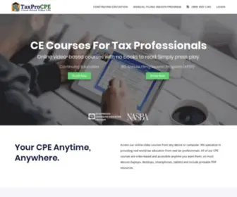 TaxprocPe.com(TaxProCPE offers quality online courses to prepare you for the RTRP exam. TaxProCPE) Screenshot