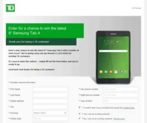 Tdtabletcontest.com(TD Samsung Galaxy Tab Contest) Screenshot