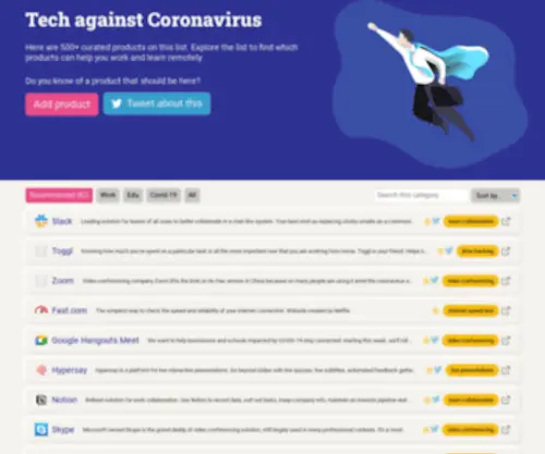 Techagainstcoronavirus.com(Tech against Coronavirus) Screenshot
