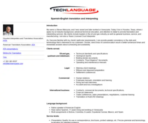 Techlanguage.com(Spanish English technical translation and interpretation) Screenshot