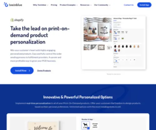 Teeinblue.com(Shopify Product Personalizer for Print) Screenshot