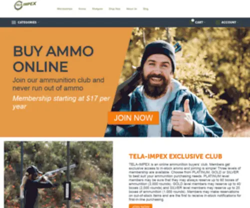 Telaimpex.com(Tela Impex Buy AMMO Online) Screenshot