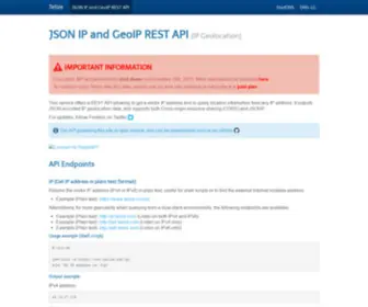 Telize.com(JSON IP and GeoIP REST API) Screenshot