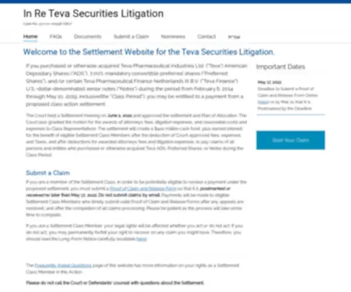 Tevasecuritieslitigation.com(Teva Securities Litigation) Screenshot