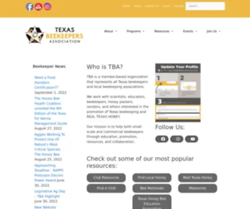 Texasbeekeepers.org(About TBA) Screenshot
