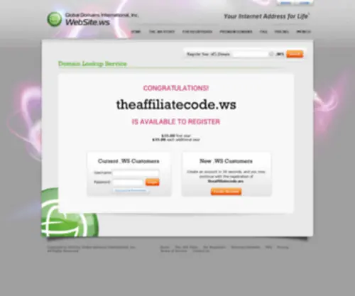 Theaffiliatecode.ws(Your Internet Address For Life) Screenshot