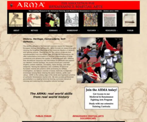 Thearma.org(Association for Renaissance Martial Arts) Screenshot