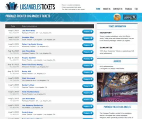 Theatrelosangeles.com(Pantages Theater Los Angeles) Screenshot