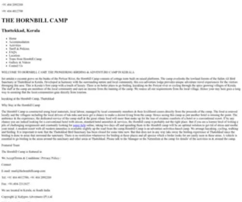 Thehornbillcamp.com(Accommodation at Thattekad) Screenshot