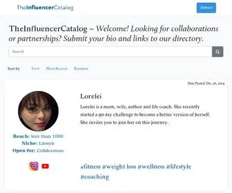 Theinfluencercatalog.com(Influencer directory) Screenshot