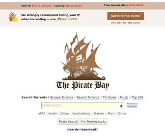 Thepiratebaybay.org(The Pirate Bay) Screenshot