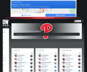 Theshowratings.com(MLB The Show 22 Play Now Player and Team Ratings Database) Screenshot
