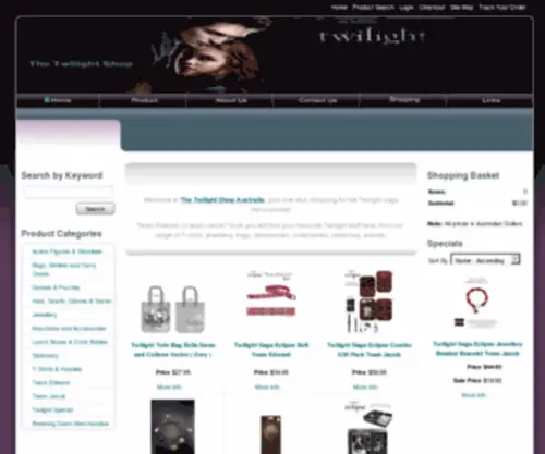 Thetwilightshop.com.au(Buy Twilight New Moon Eclipse Breaking Dawn Merchandise in Australia) Screenshot