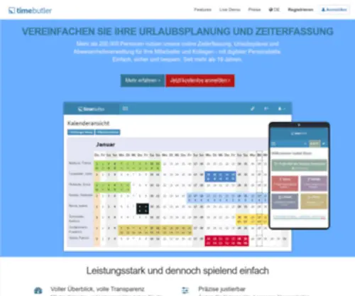 Timebutler.de(Urlaubsplaner, Zeiterfassung und Abwesenheitsplaner für Ihre Mitarbeiter) Screenshot