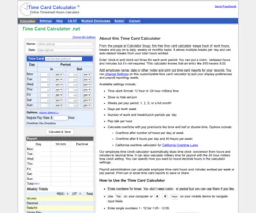 Timecardcalculator.net(Time Card Calculator) Screenshot