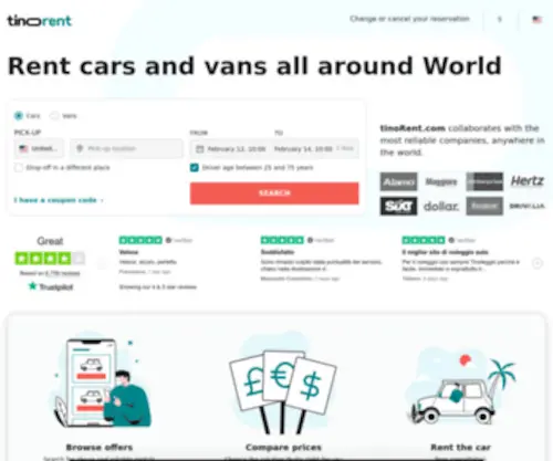 Tinorent.com(Car and van rental in Italy and in the world at low prices) Screenshot