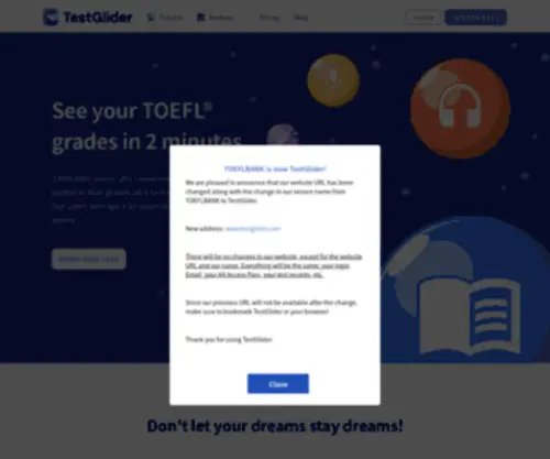 Toeflbank.com(The best way to get the TOEFL score you need) Screenshot
