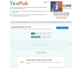 Toepub.com(This free online tool converts PDF and other documents to the most popular ebook formats) Screenshot