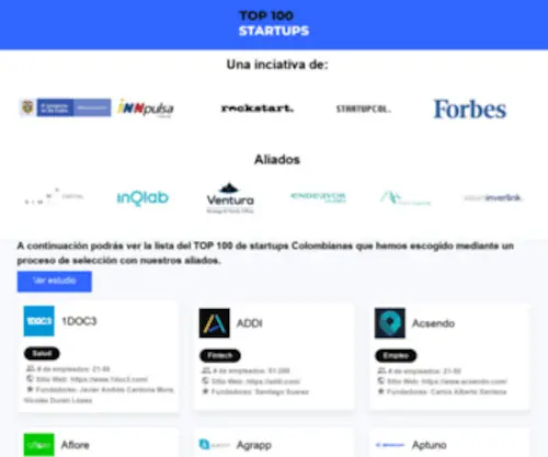 Top100Startups.co(Top 100 startups) Screenshot