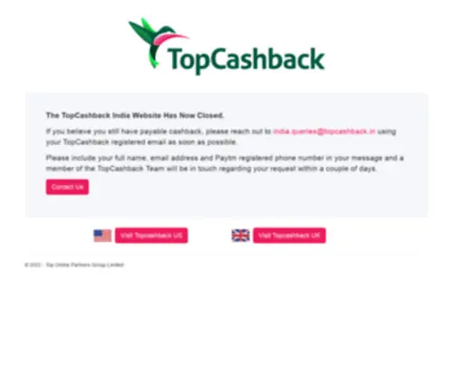 Topcashback.in(Earn 100% cashback on your online shopping from over 200 merchant stores) Screenshot