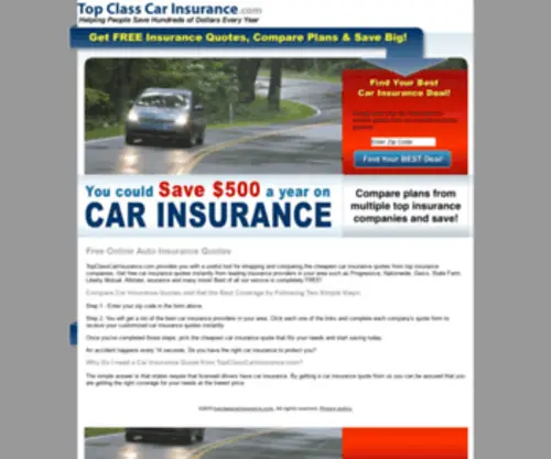 Topclasscarinsurance.com(Top Class Car Insurance) Screenshot