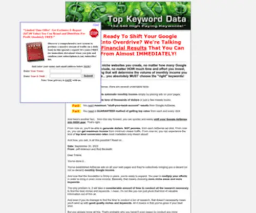 Topkeyworddata.com(Top Keyword Data FREE Gifts for Joining Our Newsletter) Screenshot