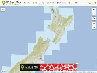 Topomap.co.nz(New Zealand topographic map showing LINZ NZ Topo250 and NZ Topo50 map series. Features include) Screenshot