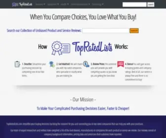 Topratedlists.com(Provides research and reviews products and services and) Screenshot