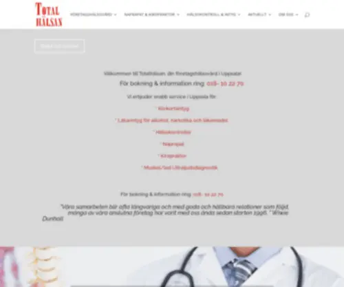 Totalhalsan.se(Naprapat, stötvågsbehandling, företagshälsovård, vaccinationer i Uppsala) Screenshot