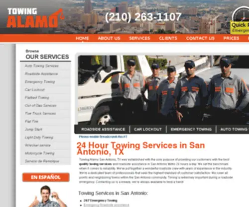 Towingalamo.com(Towing Alamo in San Antonio (210)) Screenshot