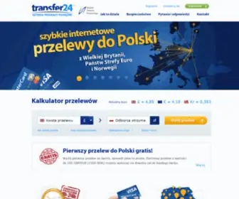 Transfer24.eu(Natychmiastowe internetowe przelewy do Polski z Anglii (UK)) Screenshot