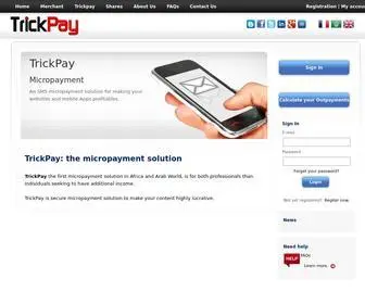 Trickpay.com(Rentabilisez votre site avec la solution de micropaiement par SMS Trickpay) Screenshot