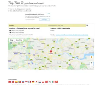 Triptimeto.com(Distance and flight time between London and) Screenshot