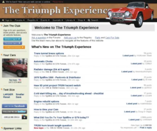 Triumphexperience.com(Triumph Car Owners Club) Screenshot