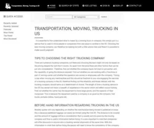 Truckingus.org(Transportation, Moving, Trucking in US) Screenshot