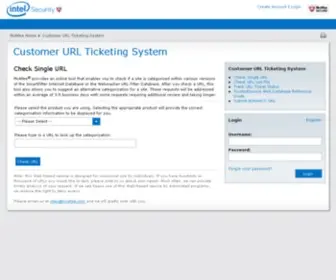 Trustedsource.org(Customer URL Ticketing System for McAfee Web Gateway (Formerly Webwasher)) Screenshot