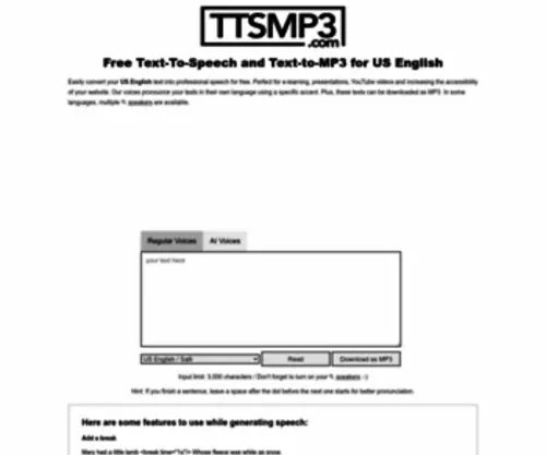 TTSMP3.com(Free Text) Screenshot