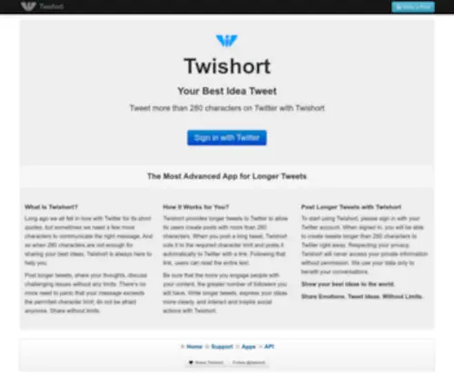 Twishort.com(Longer Tweets to Twitter) Screenshot